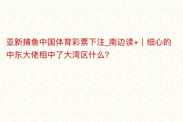 亚新捕鱼中国体育彩票下注_南边读+｜细心的中东大佬相中了大湾区什么？