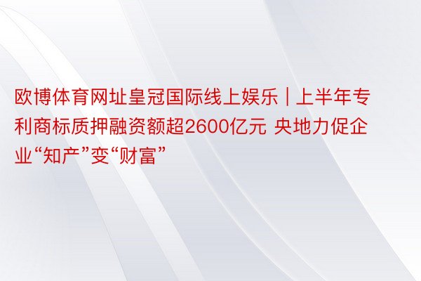 欧博体育网址皇冠国际线上娱乐 | 上半年专利商标质押融资额超2600亿元 央地力促企业“知产”变“财富”