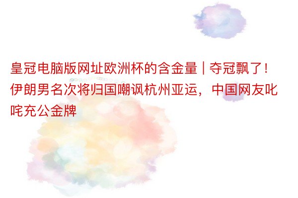 皇冠电脑版网址欧洲杯的含金量 | 夺冠飘了!伊朗男名次将归国嘲讽杭州亚运,中国网友叱咤充公金牌